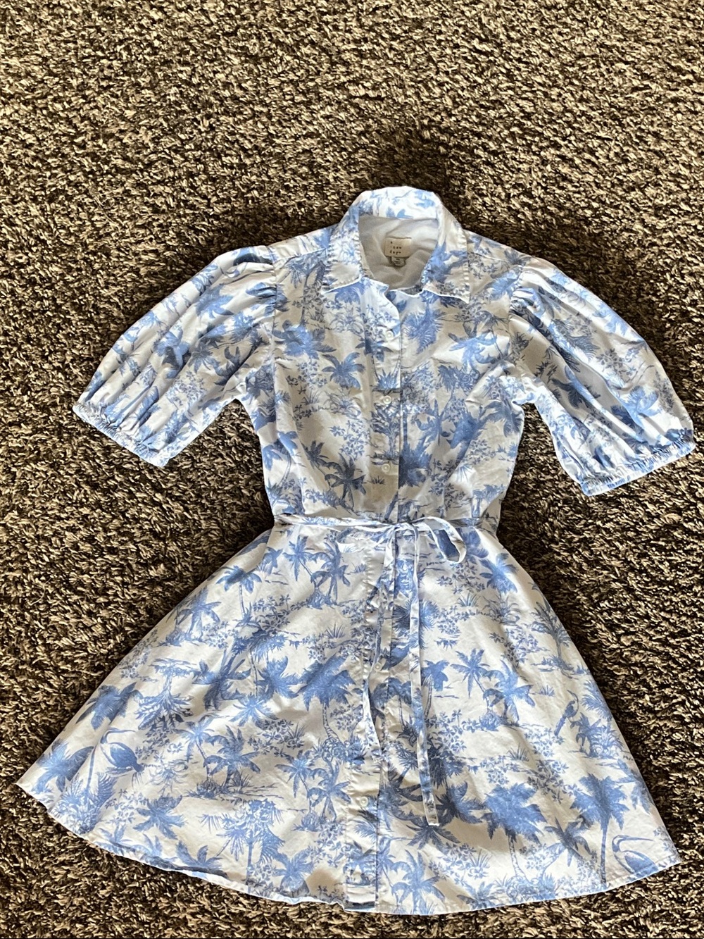 a new day Blue and White Floral Shirt Dress with Tie Waist